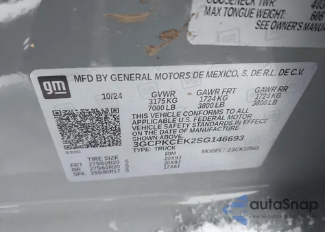 2025 Chevrolet Silverado 1500 4Wd Short Bed Custom Trail Boss from USA, damaged, VIN 3GCPKCEK2SG146693